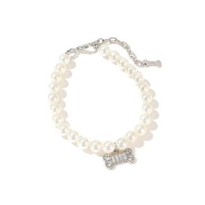 Pet Pearl Necklace with Rhinestone Accents