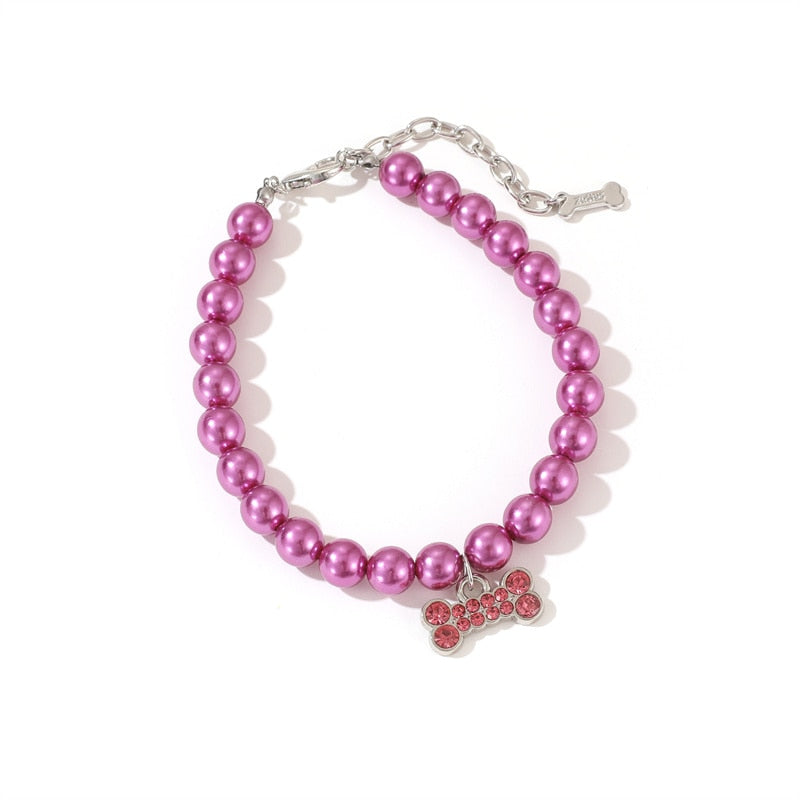 Pet Pearl Necklace with Rhinestone Accents