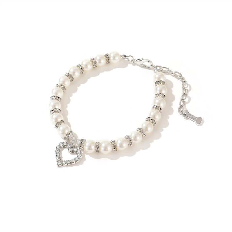 Pet Pearl Necklace with Rhinestone Accents