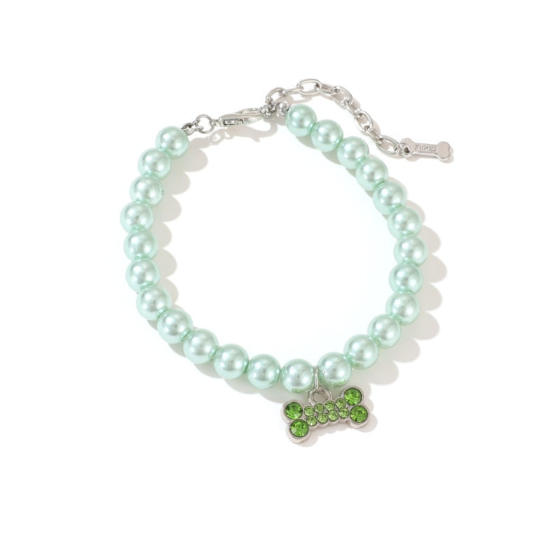 Pet Pearl Necklace with Rhinestone Accents