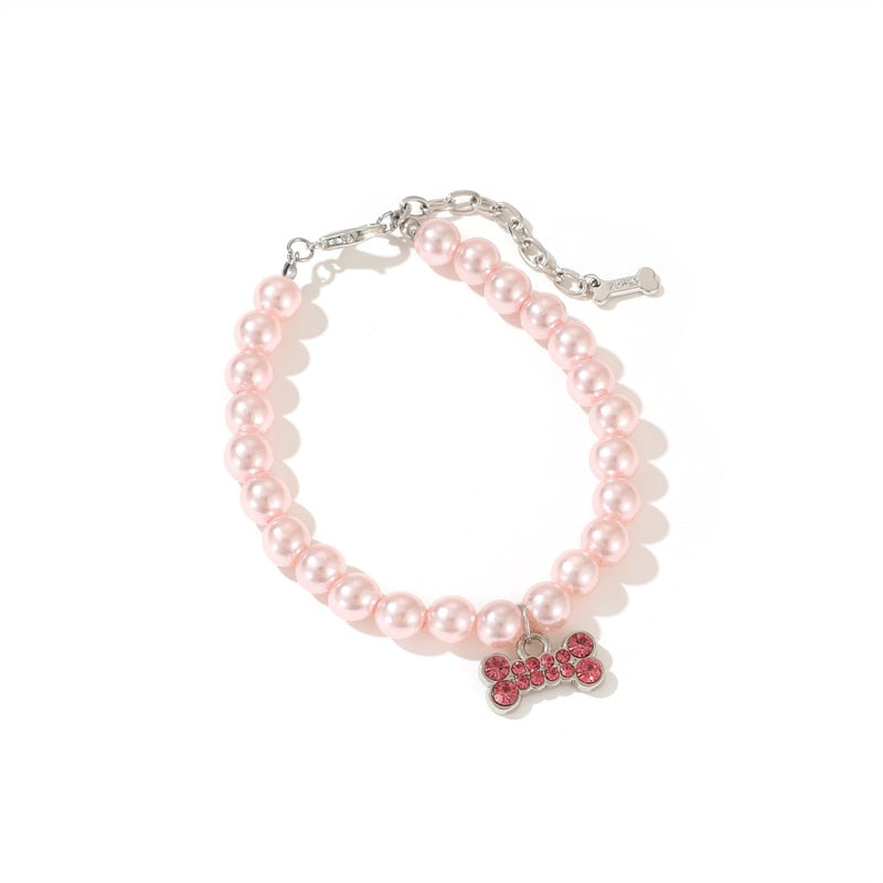 Pet Pearl Necklace with Rhinestone Accents