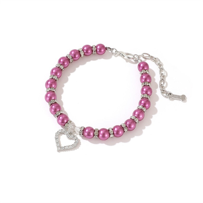 Pet Pearl Necklace with Rhinestone Accents