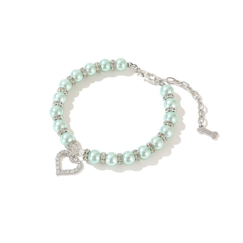 Pet Pearl Necklace with Rhinestone Accents