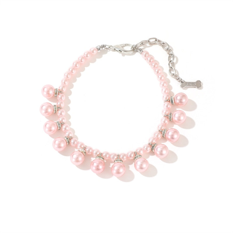 Pet Pearl Necklace with Rhinestone Accents