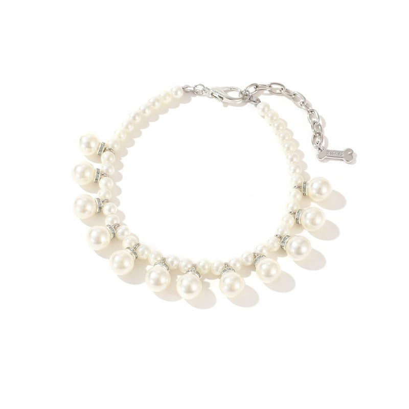 Pet Pearl Necklace with Rhinestone Accents